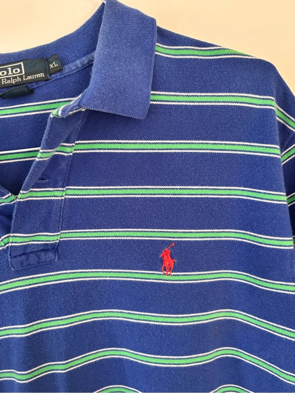 Polo Ralph Lauren XL Blue Green Striped 100% Cotton Polo Shirt